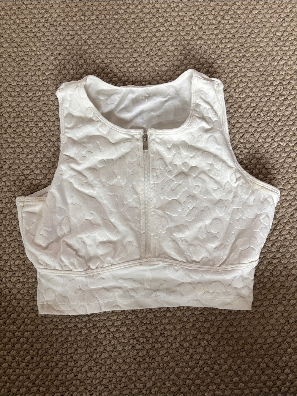 White Zip-Front Textured Crop Top